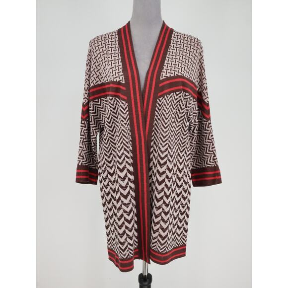 Zozo Sweater Womens Medium Gray Red Brown Open Cardigan Long Sleeve Boho Hipster - Picture 13 of 14